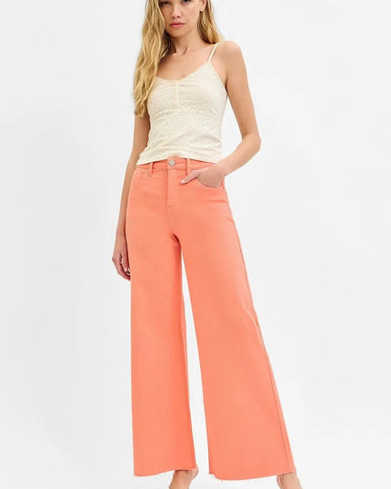 RISEN Full Size Tummy Control High Rise Wide Leg Palazzo Jeans Plus Size - THE AMERICAN BLUE