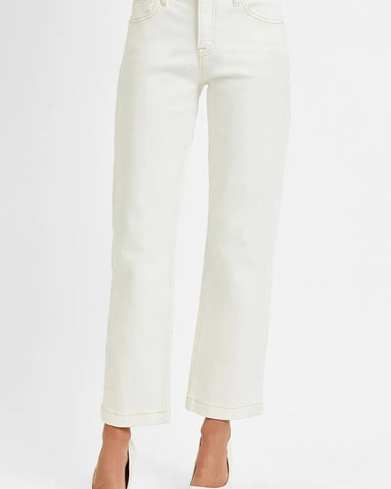 RISEN Full Size Tummy Control Mid Rise Ankle Straight Jeans Plus Size - THE AMERICAN BLUE