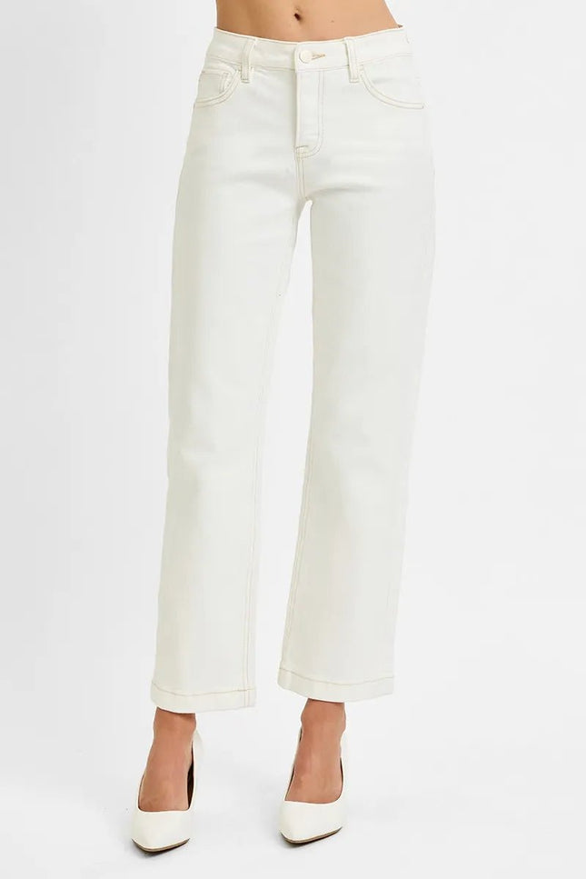 RISEN Full Size Tummy Control Mid Rise Ankle Straight Jeans Plus Size - THE AMERICAN BLUE