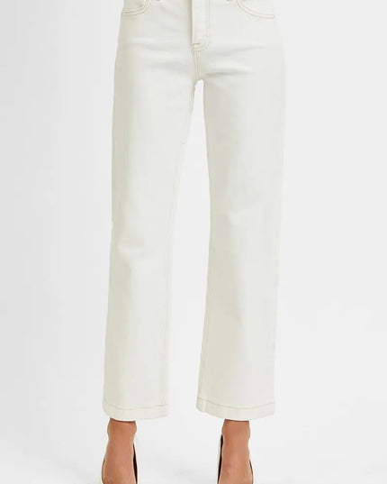 RISEN Full Size Tummy Control Mid Rise Ankle Straight Jeans Plus Size - THE AMERICAN BLUE