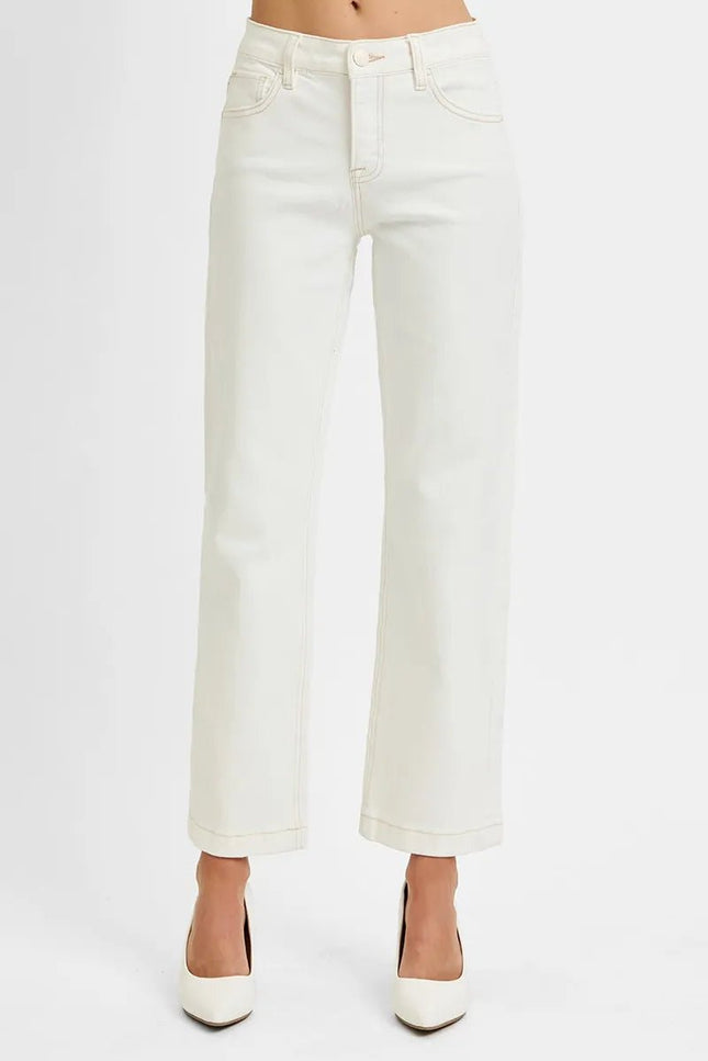 RISEN Full Size Tummy Control Mid Rise Ankle Straight Jeans Plus Size - THE AMERICAN BLUE