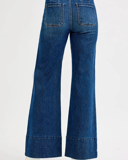 RISEN Full Size Tummy Control Mid Rise Ankle Wide Flare Jeans Plus Size - THE AMERICAN BLUE