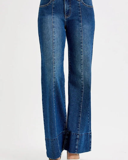 RISEN Full Size Tummy Control Mid Rise Ankle Wide Flare Jeans Plus Size - THE AMERICAN BLUE