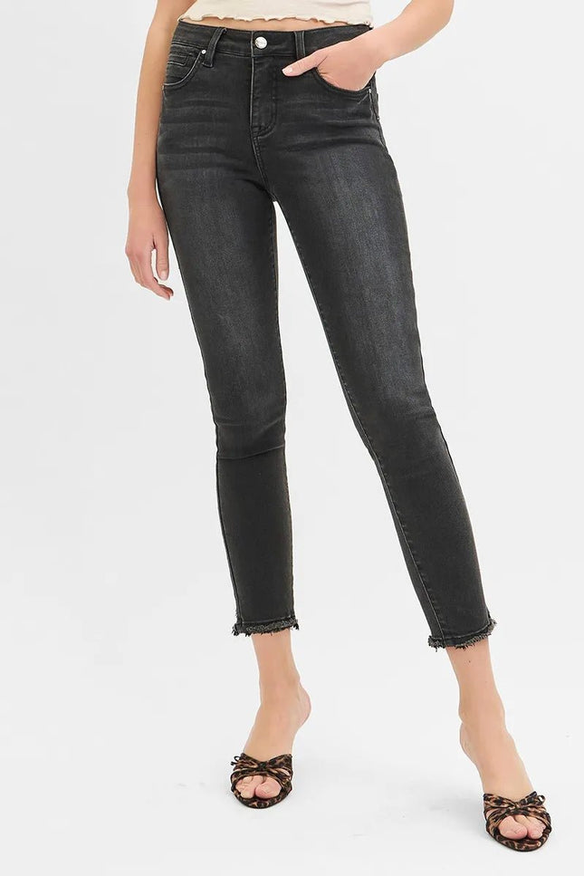 RISEN Full Size Tummy Control Mid Rise Crop Skinny Jeans Plus Size - THE AMERICAN BLUE