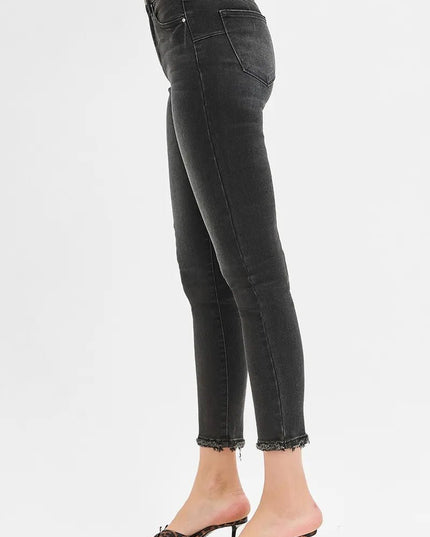 RISEN Full Size Tummy Control Mid Rise Crop Skinny Jeans Plus Size - THE AMERICAN BLUE