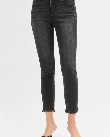 RISEN Full Size Tummy Control Mid Rise Crop Skinny Jeans Plus Size - THE AMERICAN BLUE