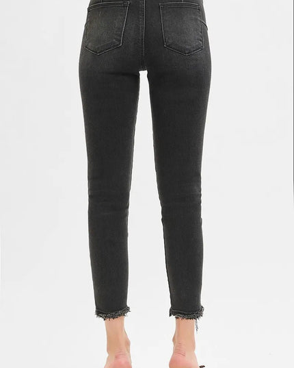 RISEN Full Size Tummy Control Mid Rise Crop Skinny Jeans Plus Size - THE AMERICAN BLUE