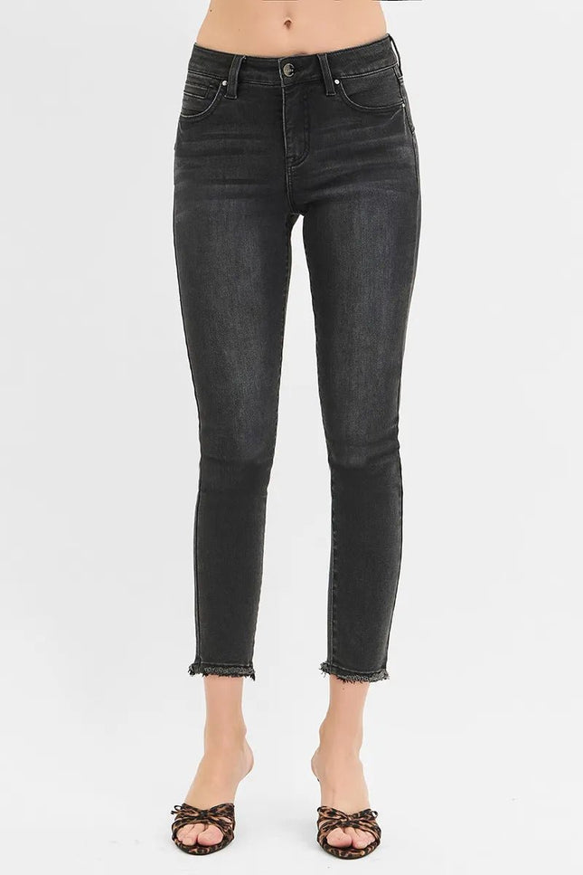 RISEN Full Size Tummy Control Mid Rise Crop Skinny Jeans Plus Size - THE AMERICAN BLUE