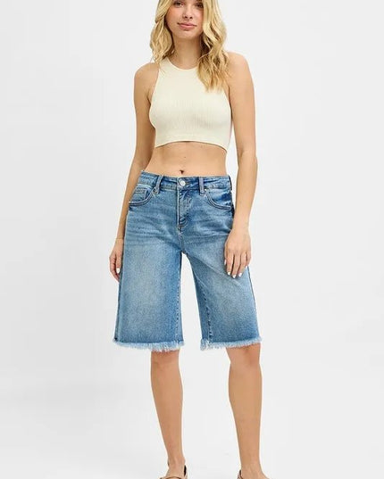 RISEN Full Size Tummy Control Mid Rise Fit Bermuda Plus Size - THE AMERICAN BLUE