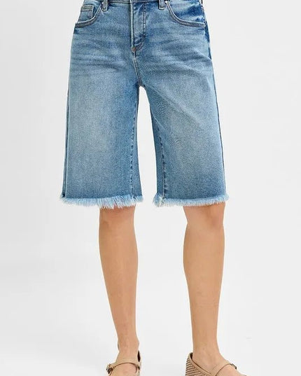 RISEN Full Size Tummy Control Mid Rise Fit Bermuda Plus Size - THE AMERICAN BLUE