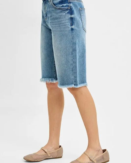 RISEN Full Size Tummy Control Mid Rise Fit Bermuda Plus Size - THE AMERICAN BLUE