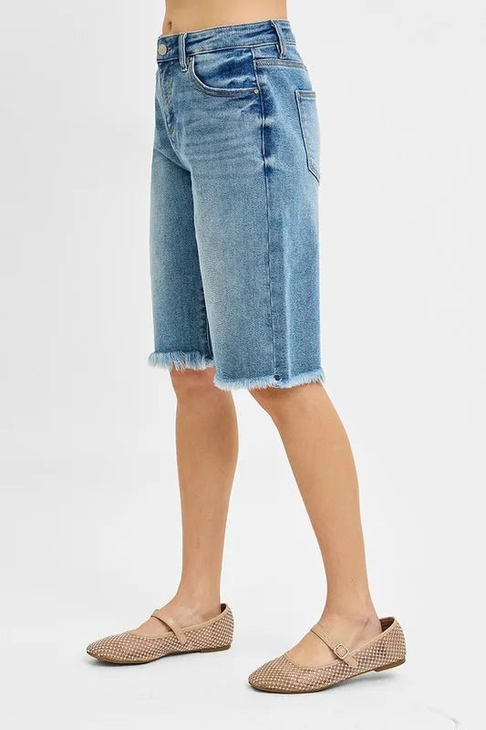 RISEN Full Size Tummy Control Mid Rise Fit Bermuda Plus Size - THE AMERICAN BLUE