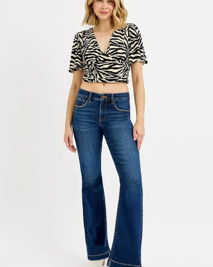RISEN Full SIze Tummy Control Mid Rise Flare Jeans Plus SIze - THE AMERICAN BLUE