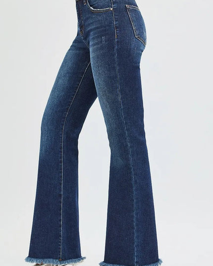 RISEN Full Size Tummy Control Mid Rise Flare Jeans Plus Size - THE AMERICAN BLUE