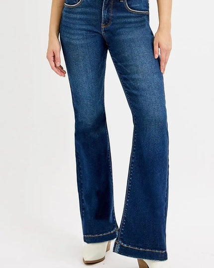 RISEN Full SIze Tummy Control Mid Rise Flare Jeans Plus SIze - THE AMERICAN BLUE