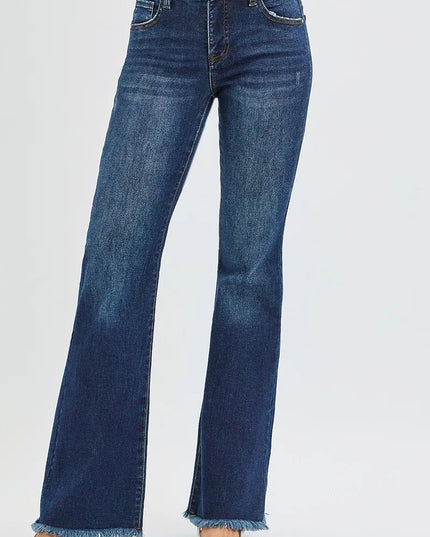 RISEN Full Size Tummy Control Mid Rise Flare Jeans Plus Size - THE AMERICAN BLUE