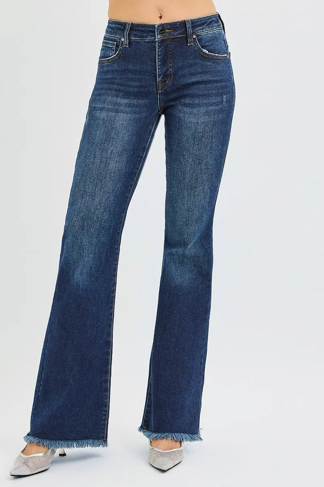 RISEN Full Size Tummy Control Mid Rise Flare Jeans Plus Size - THE AMERICAN BLUE