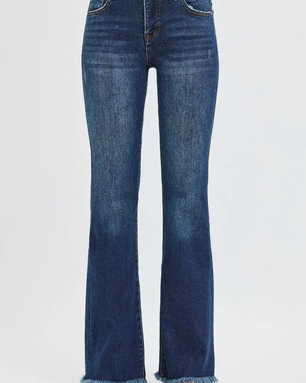 RISEN Full Size Tummy Control Mid Rise Flare Jeans Plus Size - THE AMERICAN BLUE