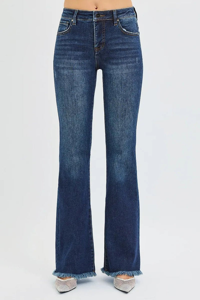 RISEN Full Size Tummy Control Mid Rise Flare Jeans Plus Size - THE AMERICAN BLUE