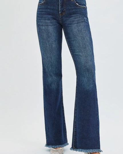 RISEN Full Size Tummy Control Mid Rise Flare Jeans Plus Size - THE AMERICAN BLUE