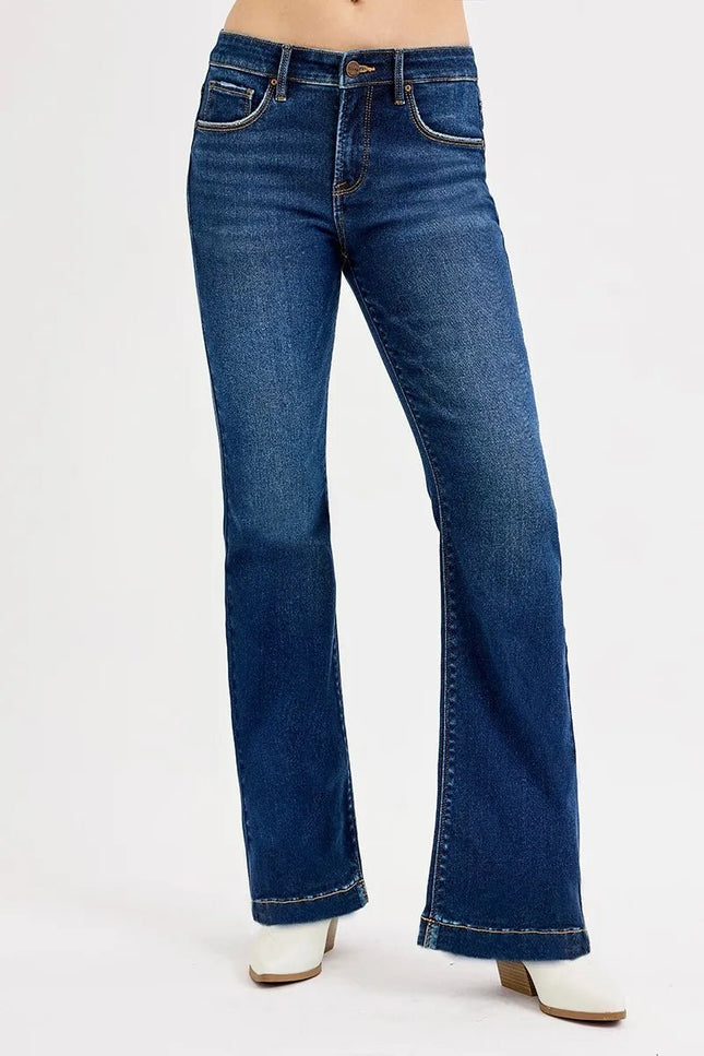 RISEN Full SIze Tummy Control Mid Rise Flare Jeans Plus SIze - THE AMERICAN BLUE