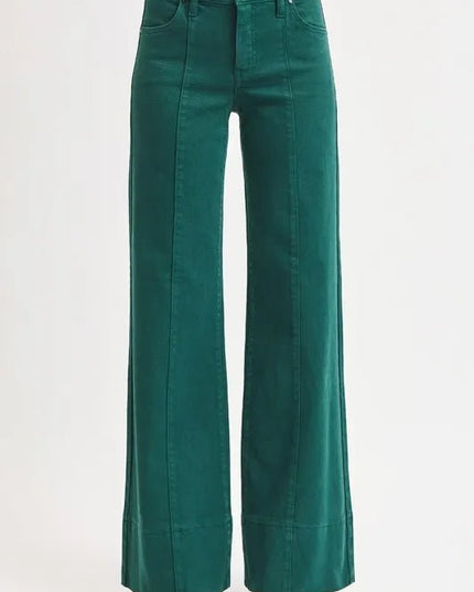 RISEN Full Size Tummy Control Mid Rise Wide Leg Jeans Plus Size - THE AMERICAN BLUE