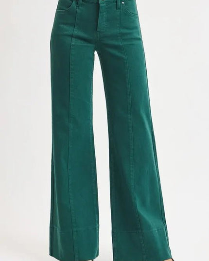 RISEN Full Size Tummy Control Mid Rise Wide Leg Jeans Plus Size - THE AMERICAN BLUE