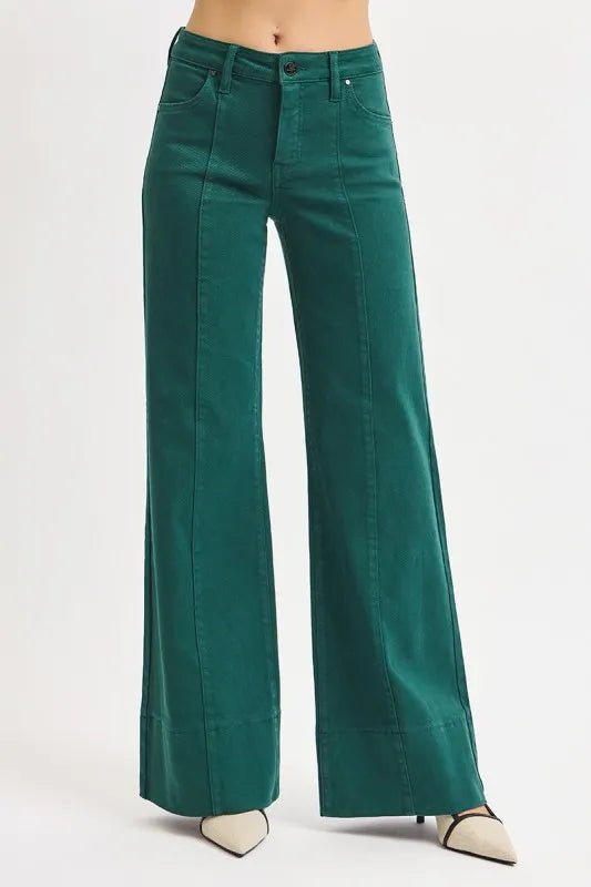 RISEN Full Size Tummy Control Mid Rise Wide Leg Jeans Plus Size - THE AMERICAN BLUE