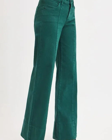 RISEN Full Size Tummy Control Mid Rise Wide Leg Jeans Plus Size - THE AMERICAN BLUE