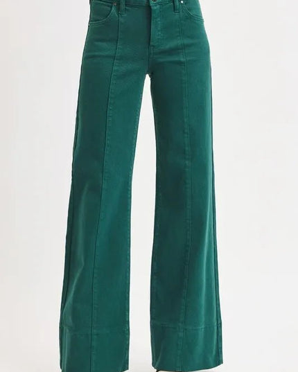 RISEN Full Size Tummy Control Mid Rise Wide Leg Jeans Plus Size - THE AMERICAN BLUE