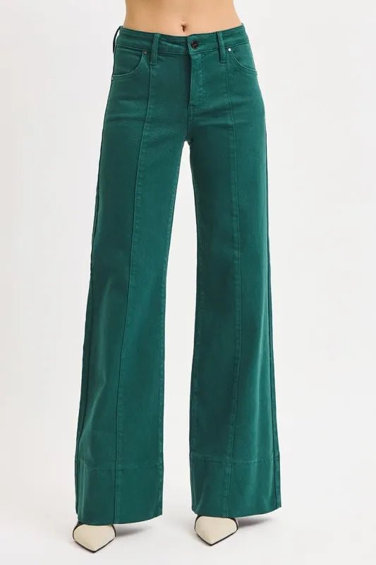 RISEN Full Size Tummy Control Mid Rise Wide Leg Jeans Plus Size - THE AMERICAN BLUE