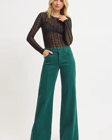 RISEN Full Size Tummy Control Mid Rise Wide Leg Jeans Plus Size - THE AMERICAN BLUE