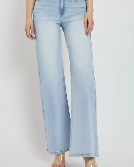 RISEN Full Size Wide Leg V Dipped Front Waist Jeans - THE AMERICAN BLUE