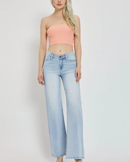 RISEN Full Size Wide Leg V Dipped Front Waist Jeans - THE AMERICAN BLUE