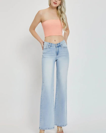 RISEN Full Size Wide Leg V Dipped Front Waist Jeans - THE AMERICAN BLUE
