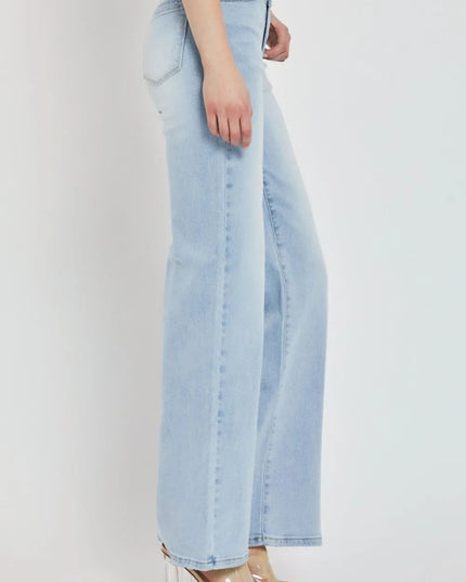 RISEN Full Size Wide Leg V Dipped Front Waist Jeans - THE AMERICAN BLUE