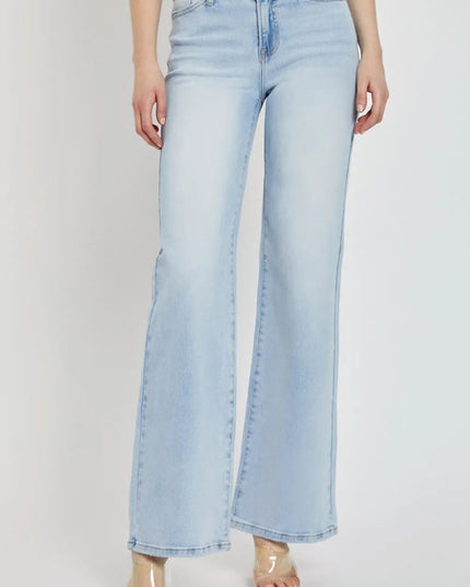 RISEN Full Size Wide Leg V Dipped Front Waist Jeans - THE AMERICAN BLUE