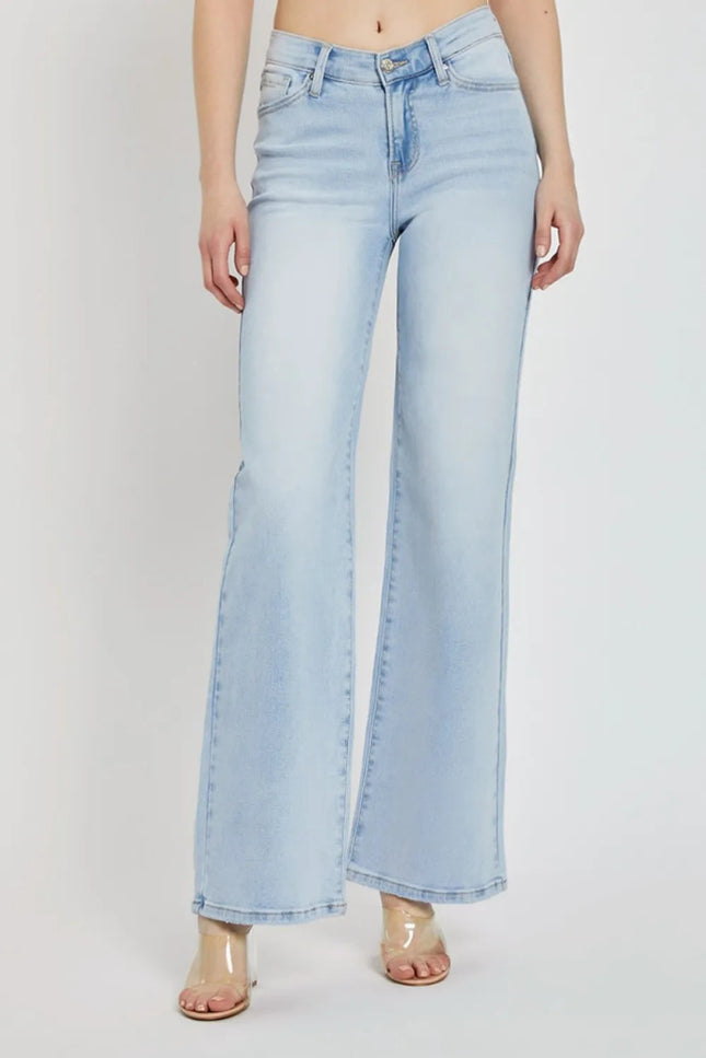 RISEN Full Size Wide Leg V Dipped Front Waist Jeans - THE AMERICAN BLUE