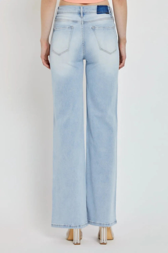 RISEN Full Size Wide Leg V Dipped Front Waist Jeans - THE AMERICAN BLUE