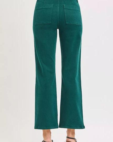 RISEN High Rise Ankle Flare Patch Pocket Jeans - THE AMERICAN BLUE