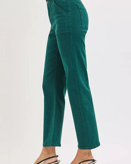 RISEN High Rise Ankle Flare Patch Pocket Jeans - THE AMERICAN BLUE