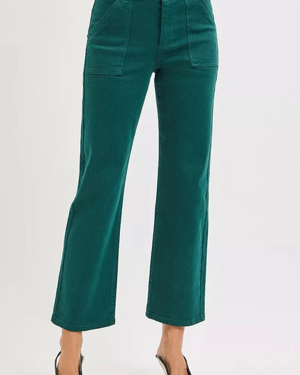 RISEN High Rise Ankle Flare Patch Pocket Jeans - THE AMERICAN BLUE