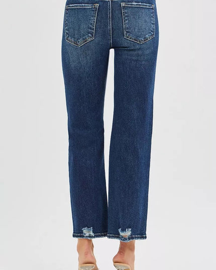 RISEN High Rise Crop Slim Straight Jenas with Hidden Knee Patch - THE AMERICAN BLUE