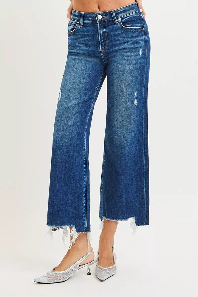 RISEN High Rise Crop Wide Leg Jeans - THE AMERICAN BLUE