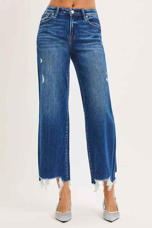 RISEN High Rise Crop Wide Leg Jeans - THE AMERICAN BLUE