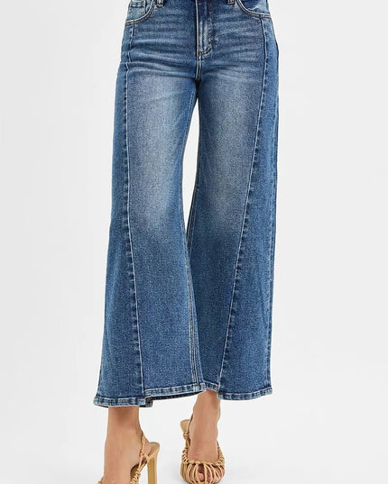 RISEN High Rise Crop Wide Leg Jeans with Step Hem - THE AMERICAN BLUE