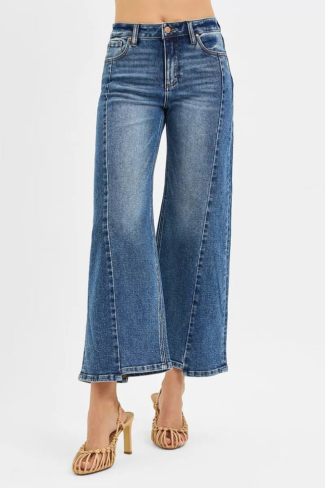 RISEN High Rise Crop Wide Leg Jeans with Step Hem - THE AMERICAN BLUE