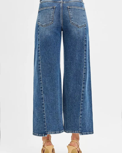 RISEN High Rise Crop Wide Leg Jeans with Step Hem - THE AMERICAN BLUE