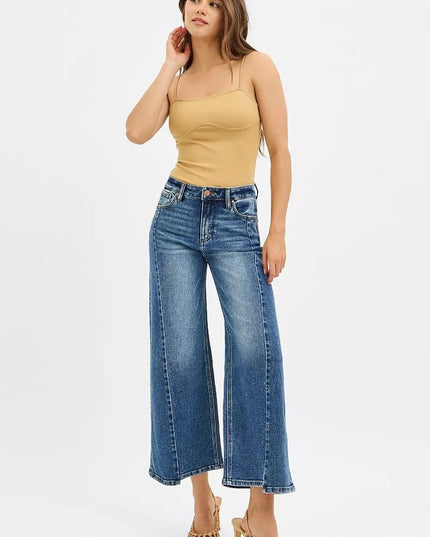 RISEN High Rise Crop Wide Leg Jeans with Step Hem - THE AMERICAN BLUE