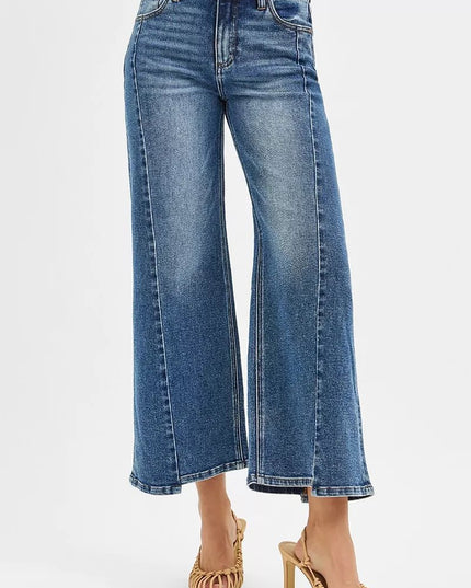 RISEN High Rise Crop Wide Leg Jeans with Step Hem - THE AMERICAN BLUE